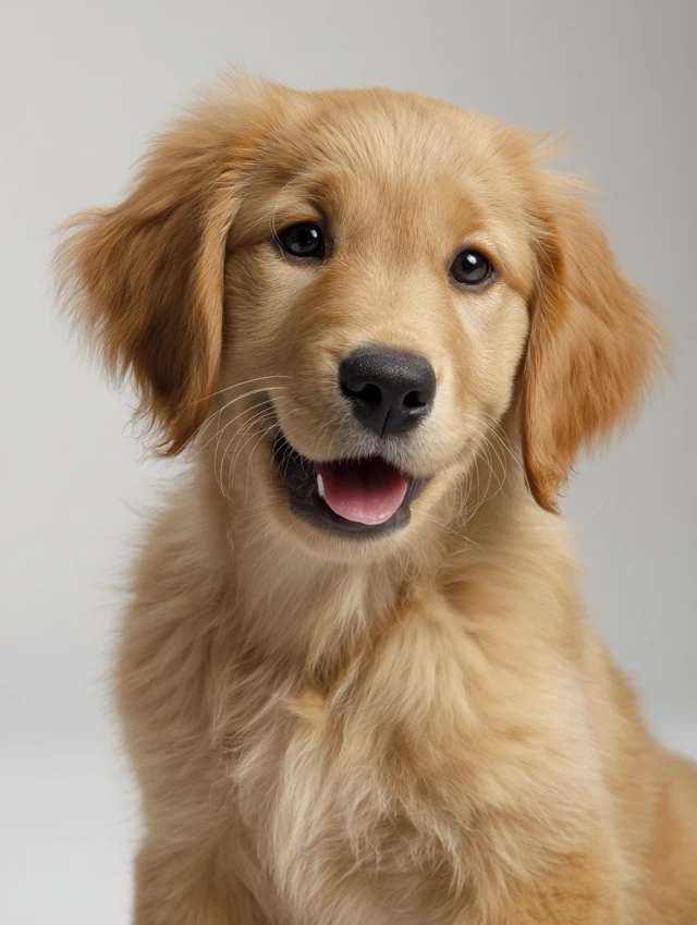 Smiling Golden Retriever Puppy on White Background