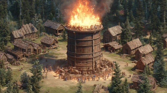 Furnace Village 8K Fire and Community Illustration