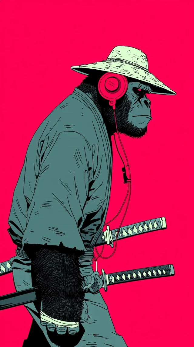 Samurai Gorilla in Headphones
