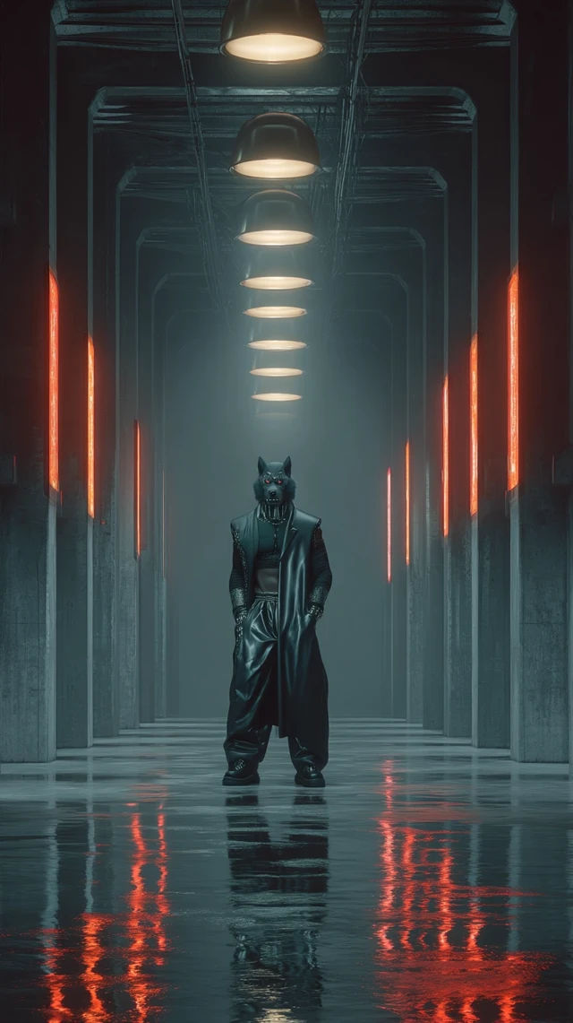 Cyberpunk Wolf Character Catwalking