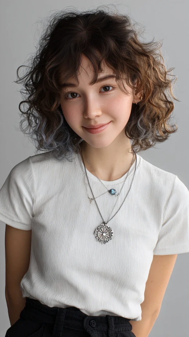 Asian Girl Portrait with Blue Hair and Smiling