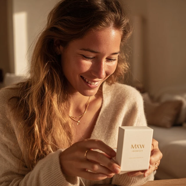 Woman Opens Necklace Box MXW Jewellery 4K Photo