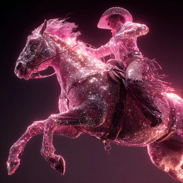 Glitter Rodeo Cowgirl Glamorous Bucking Horse
