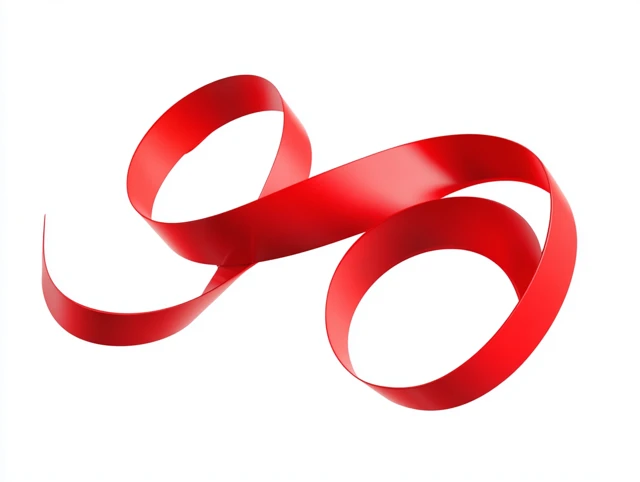 Red Ribbon 3D Rendering Isometric Spiral on White Background