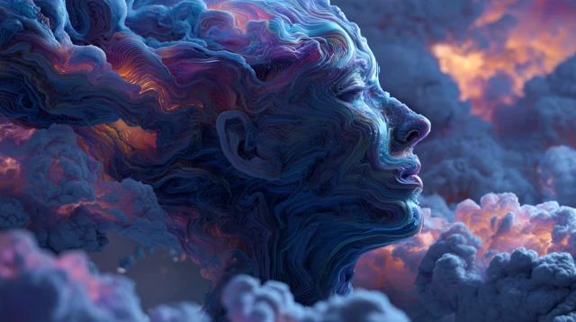 Surreal 3D Render Woman Face in Nebula Clouds