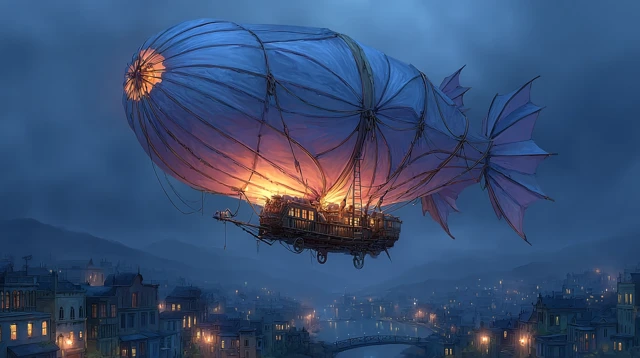 Whimsical Fantasy Man Riding Whale in the Sky