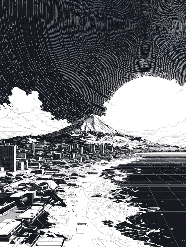 Binary Code Horizon Futuristic Landscape