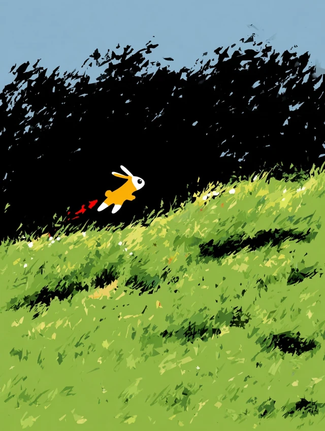 Cartoon Rabbit Leaping in Grass Illustration