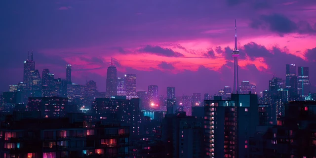 Synthwave Toronto Skyline: Cinematic Cityscape
