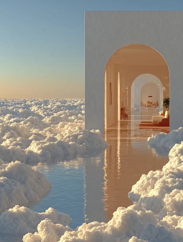 Surreal Architecture in the Clouds Minimalist Scene