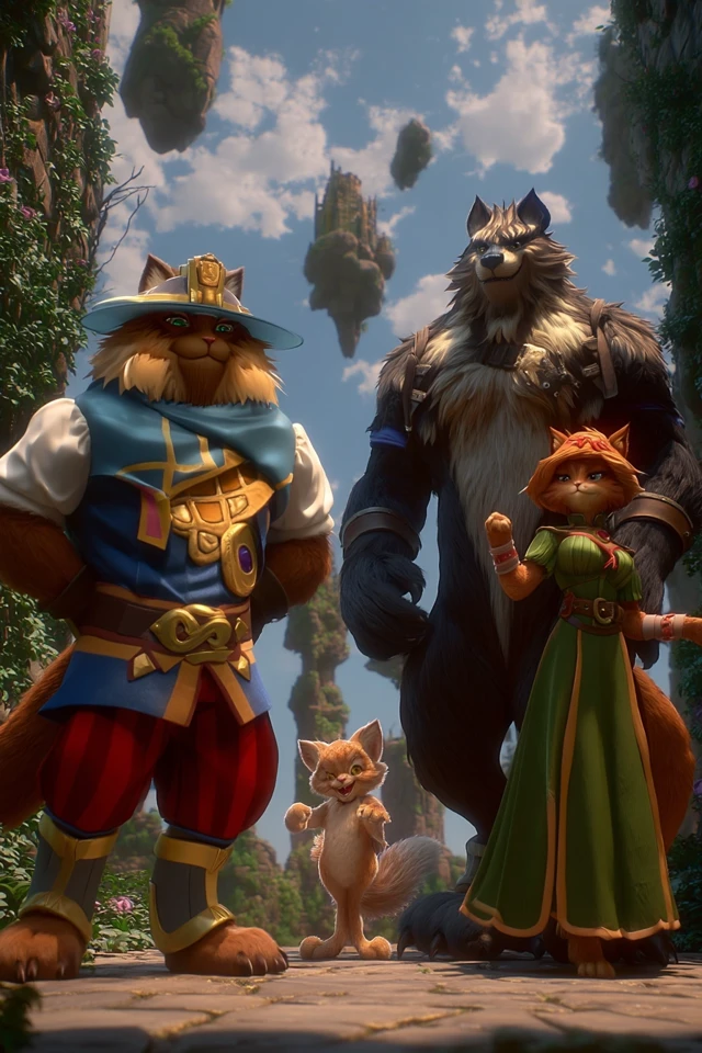 Fantasy Adventure Poster Cats and Wolf