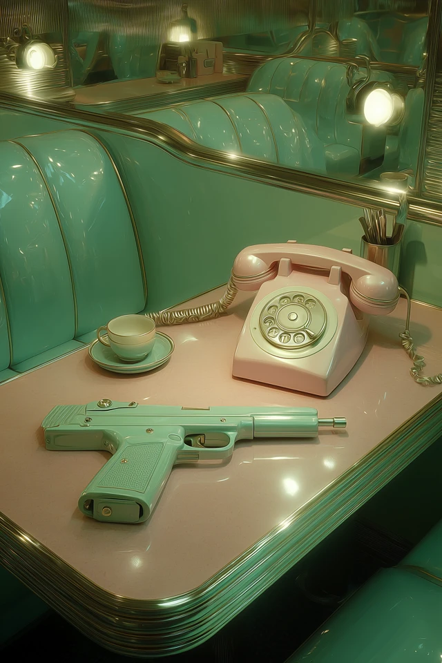 Retro Sci-Fi Diner: Pastel Colors and Chrome