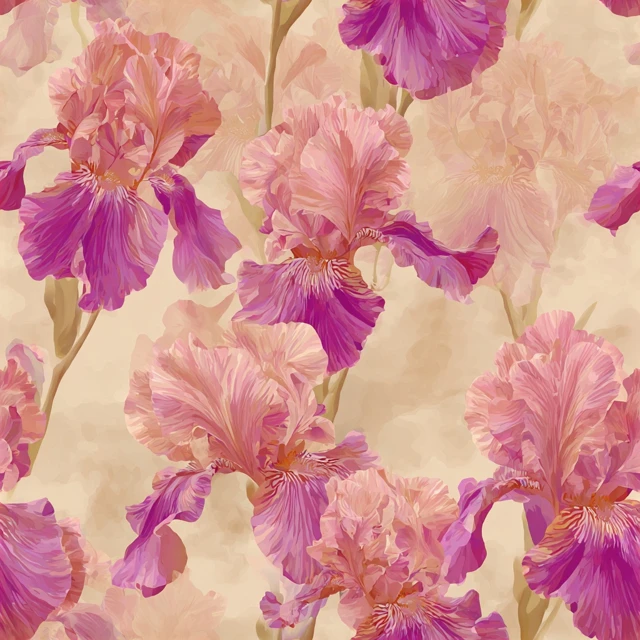 Elegant Iris Flower Pattern Watercolor Beige Background
