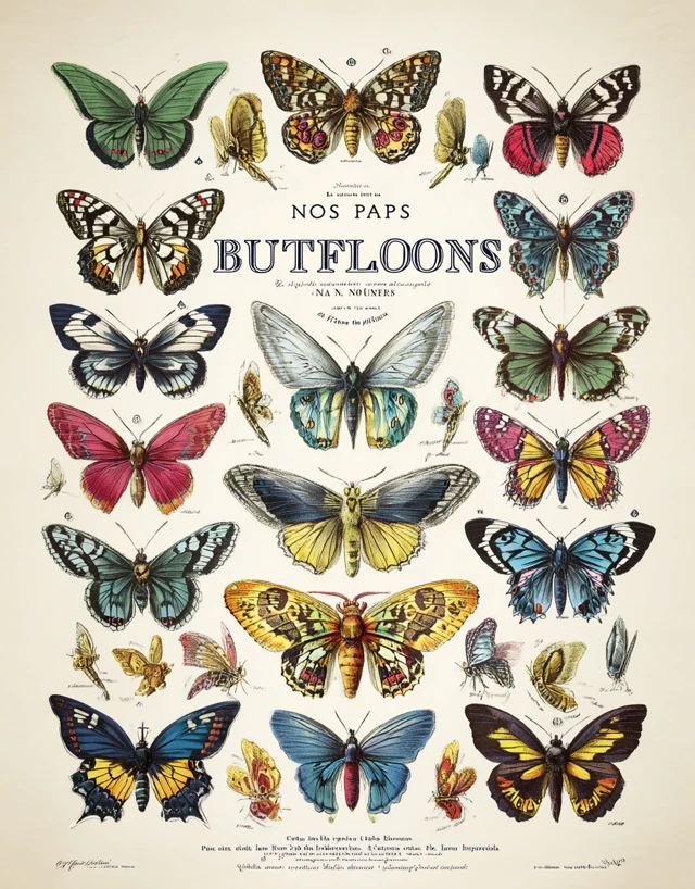 Vintage Butterfly Poster Illustration