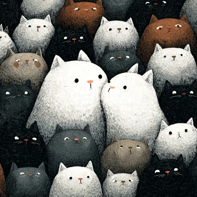 Cat Kissing Crowd Art Style