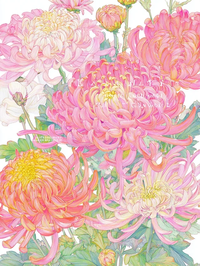 Pink Chrysanthemum Flowers Art Drawing