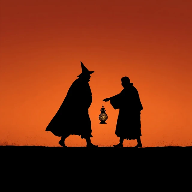 Sunrise Silhouette of Master and Disciple