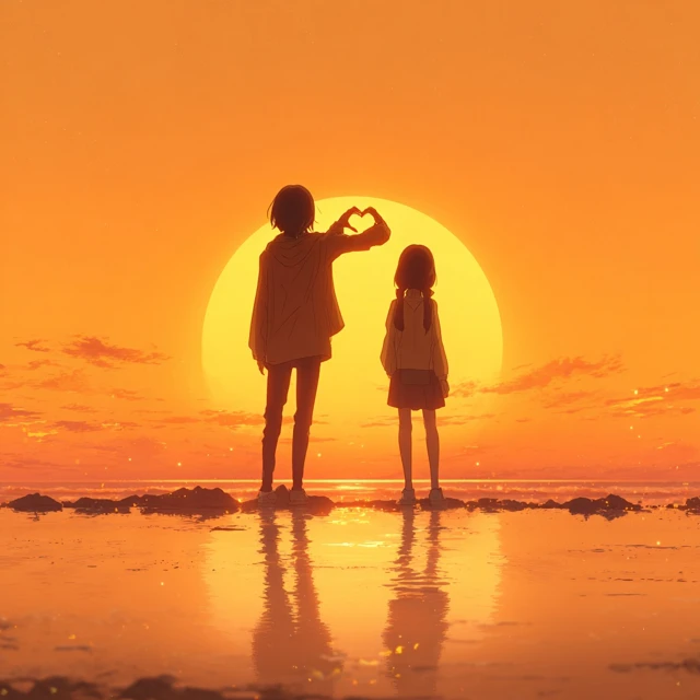 Anime Sunset Romance A Heart Shaped Sun Couple