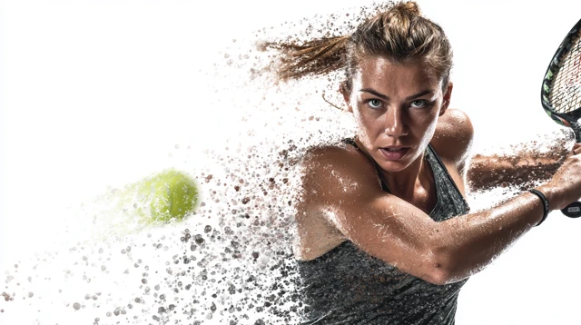 Female Tennis Athlete In Action During Match