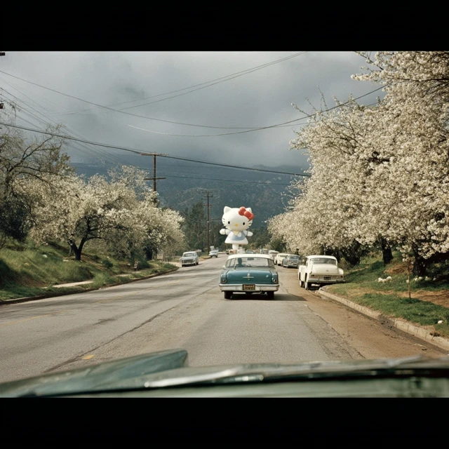 Vintage Road Trip with Hello Kitty in USA