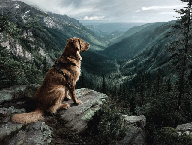 Dog in the Mountains Majestic Scenery