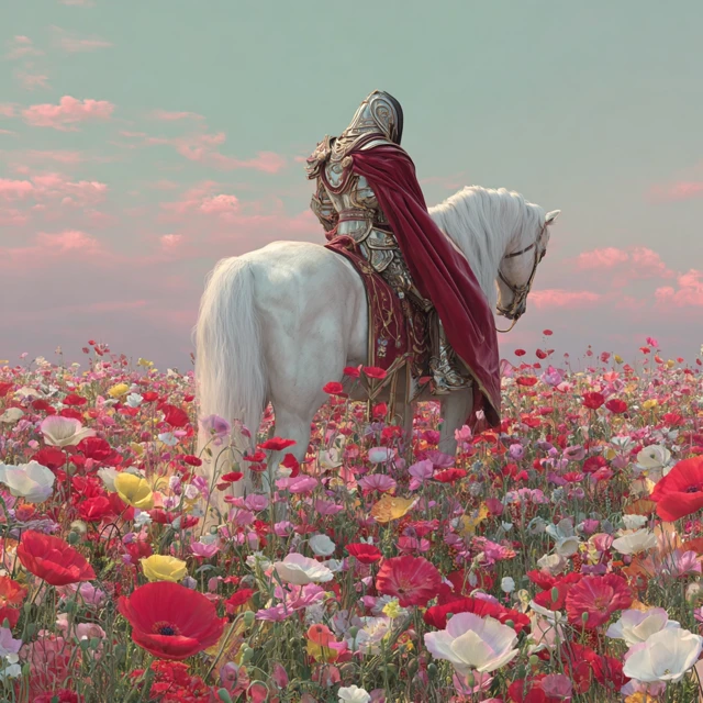 Knight on Horse in Poppy Field Dreamscape