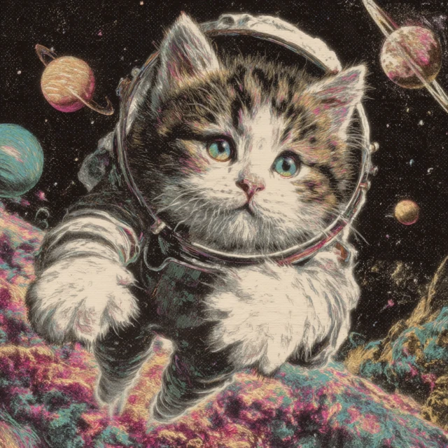 Astronaut Cat in Space Pop Art Illustration