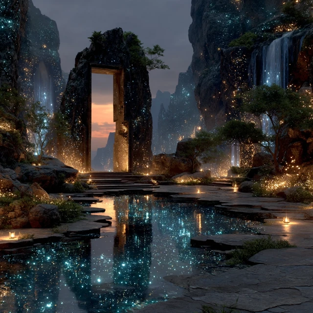 Fantasy Twilight Landscape Crystal Valley