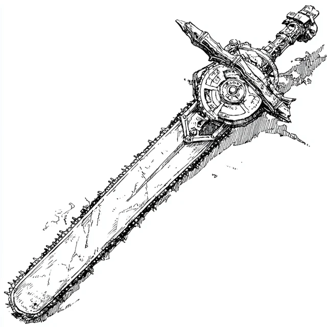 Gothic Chainsaw Sword Icon Black and White