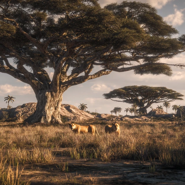 African Savannah Lions Elephants Landscape 8K