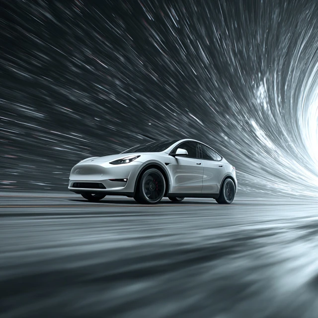 Tesla Model Y Races Through Black Hole Epic Scene