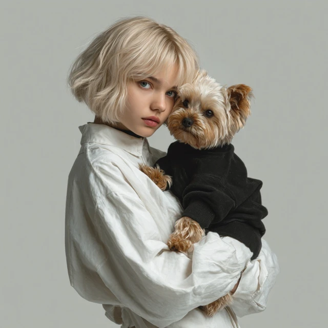 Blonde Girl with Yorkie Dog Photo