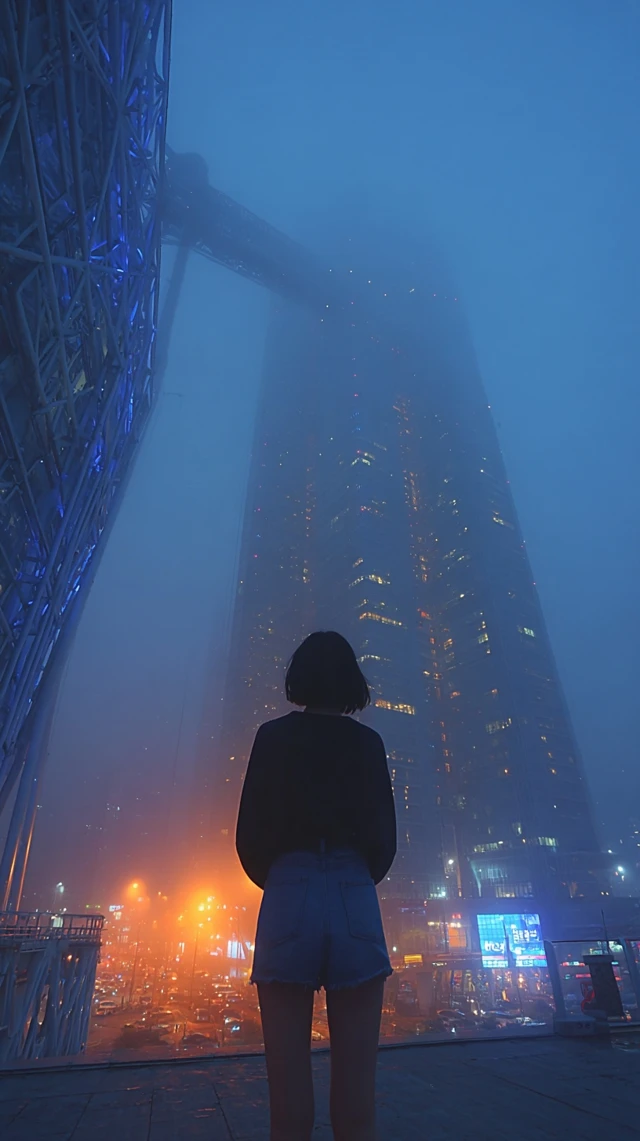 Night City View Woman in Black