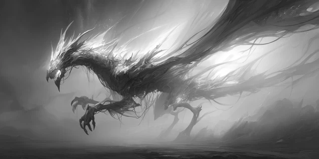 Spectral Dragon Grayscale Painting Horror Gothic