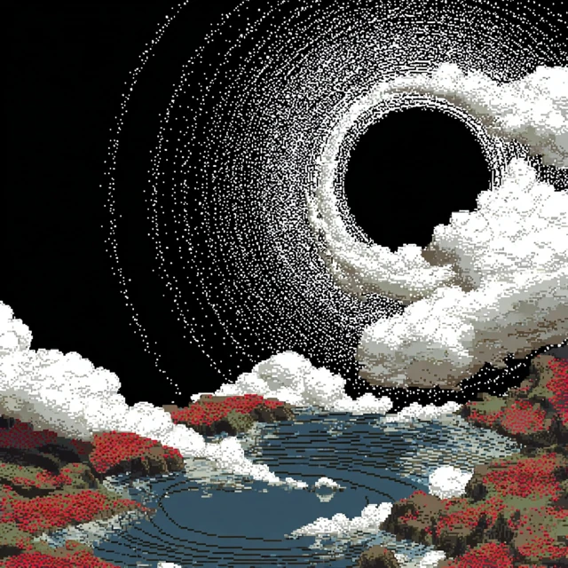 Pixel Art Ripples Black Background 64x64