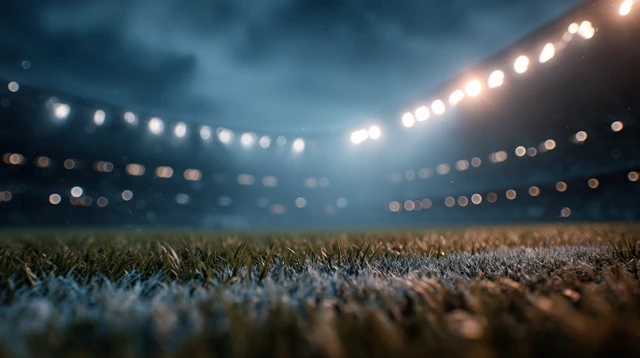 Football Field at Night Glowing Stadium Lights