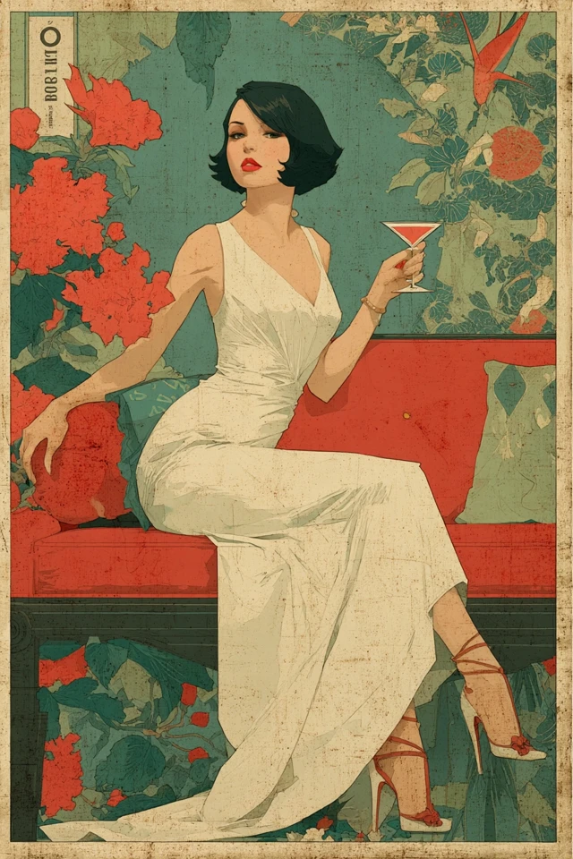 Art Deco Glamour: Retro Woman with Martini