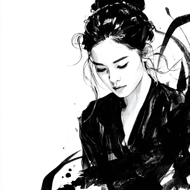 Ink Fashion Illustration Asian Style Abstract Art