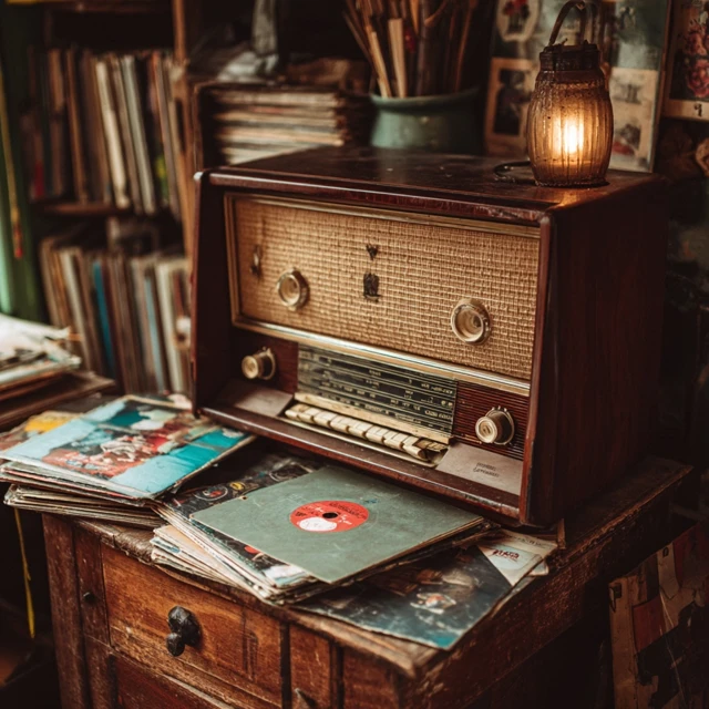 Vintage Radio and Vinyl Records
