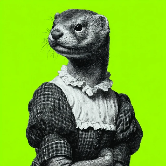 Ferret Girl Victorian Engraving Illustration