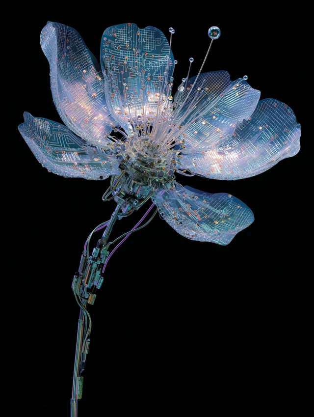 Cybernetic Flower Futuristic Art 3D Render