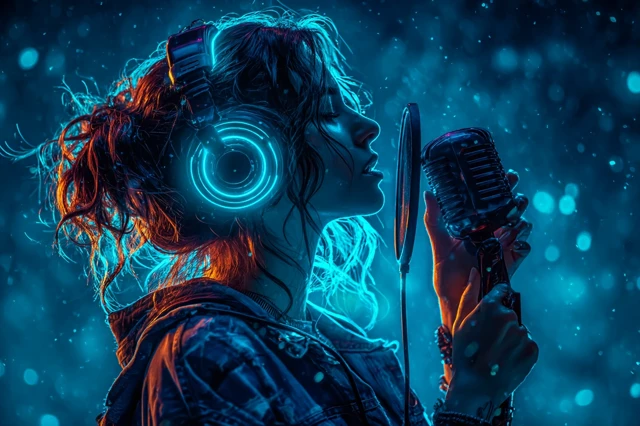 Podcast Host with Neon Glow Illustration