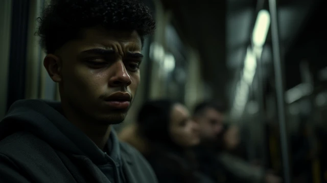 Man in thought on the train Passengers