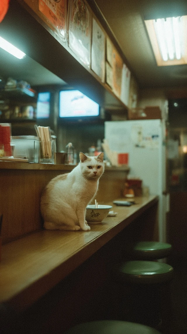 Cozy Cat in Japanese Izakaya Ramen Time