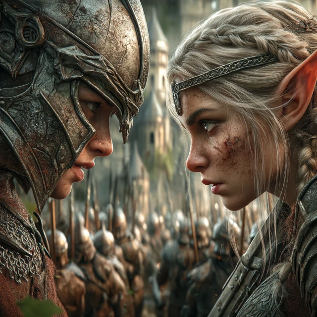 Elven Army Duel High Resolution Fantasy Battle