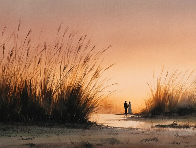 Wedding Silhouettes Sunset Romantic Couple