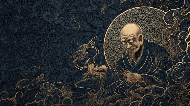 Chinese Daoist Scholar Art Golden Line Style
