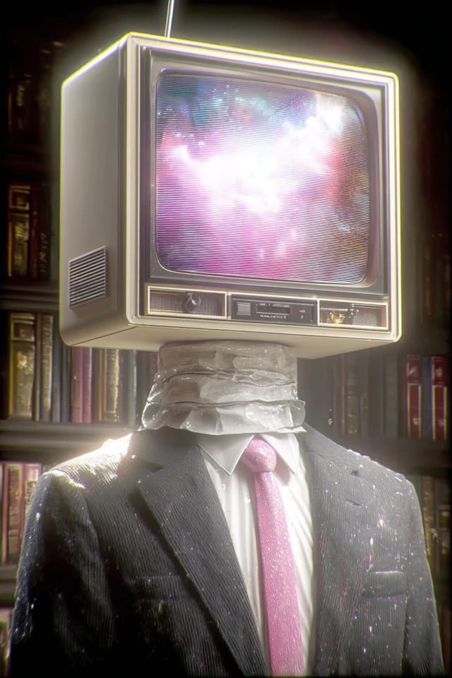 Retro Man with Galaxy Inside Out - Surreal Glow Aesthetics
