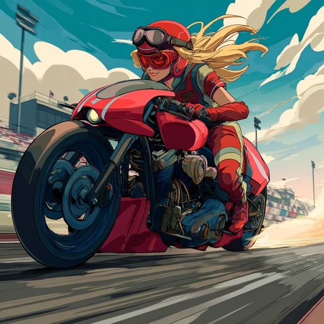 Female Motorcycle Racer Cartoon Style