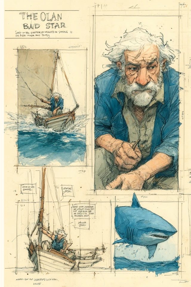 The Old Man and the Sea Comic Storyboard Illustration